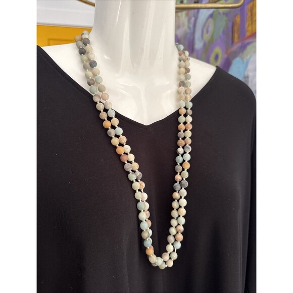 29” Boho Raw Multicolor Multi strand Amazonite Round Individually Knotted Wow - Picture 2 of 5